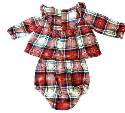 3-6 Month Cat & Jack Plaid Christmas Holiday Dress Set Diaper Cover Bloomers