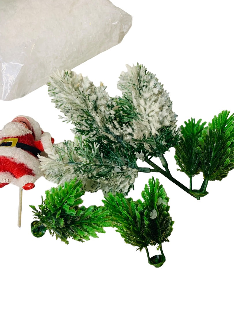 Midcentury Kitsch Holiday Decor Kit Snow Felted Santa Trees Lot of Craft