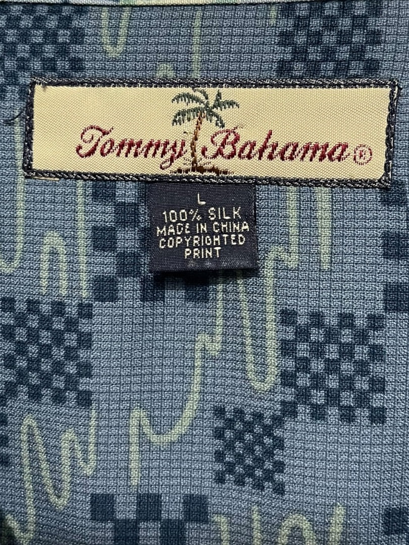 Large Tommy Bahama 100% Silk Mens Tropical Print Button Up Short Sleeve