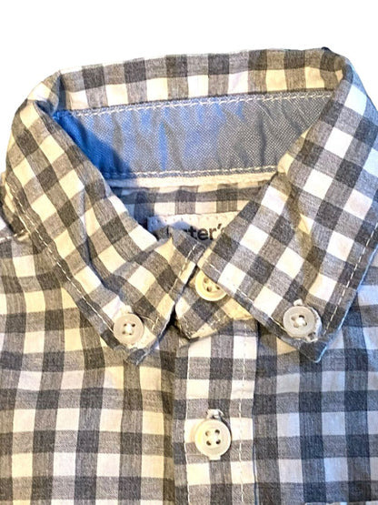 18M Carter's Boys Gray Gingham Button Down Shirt One Piece Snap Crotch