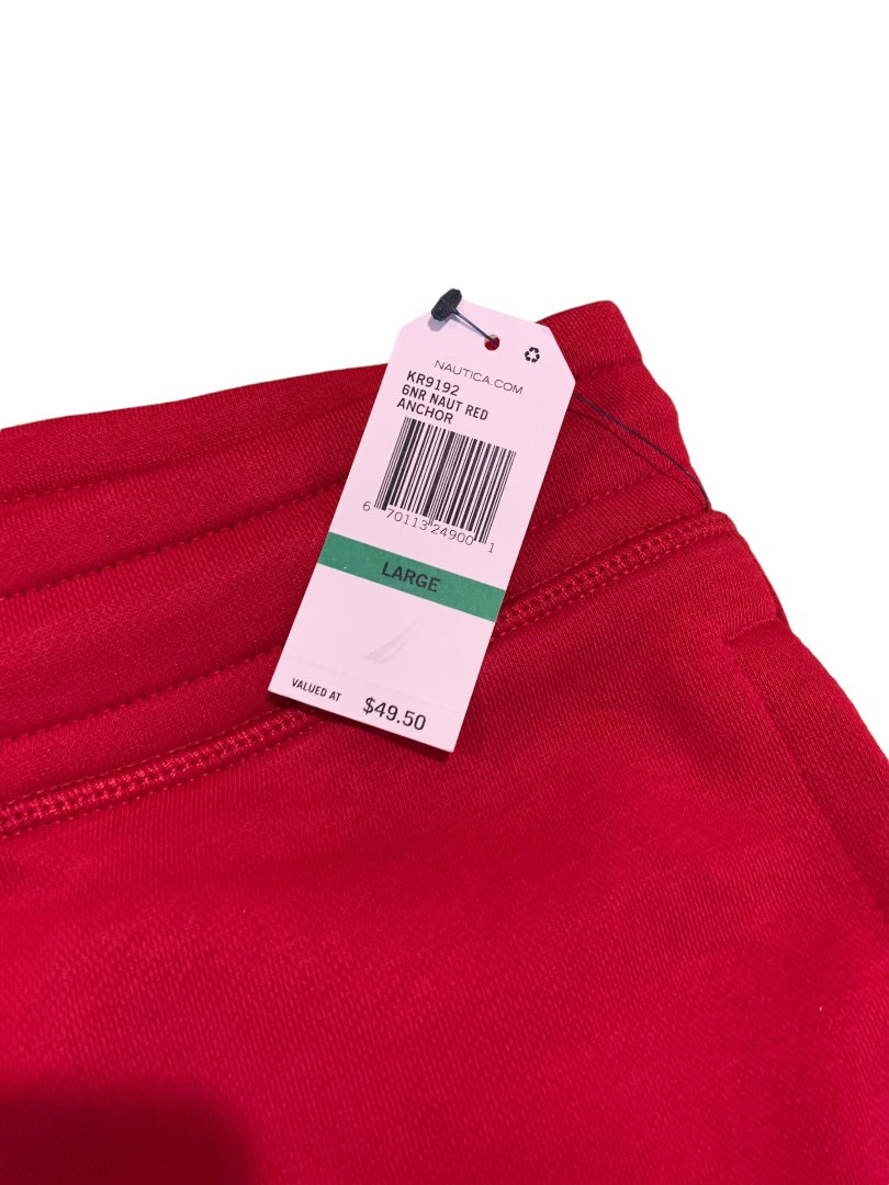 Large Nautica New Mens Red Fleece Lined Sweat Shorts Active Pockets KR9192