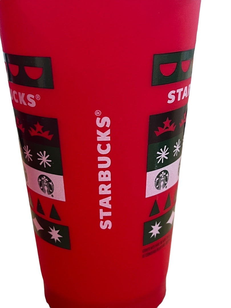 Starbucks 2 Christmas Coffee Cups & Lids Red Holiday Plastic 25 Years Tall 16oz Brand New