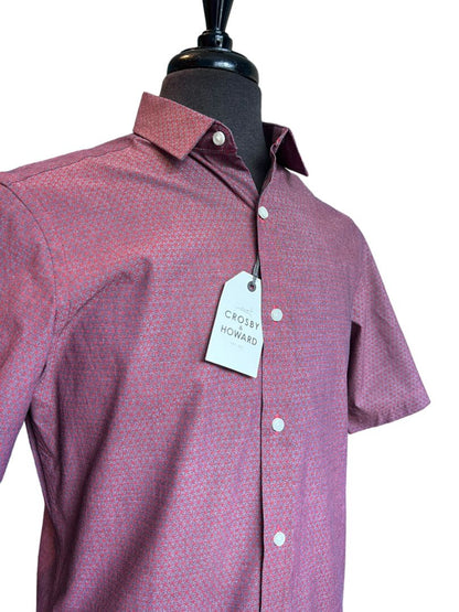 Size Medium Crosby & Howard Maroon Patterned Short Sleeve button Down Shirt NWT