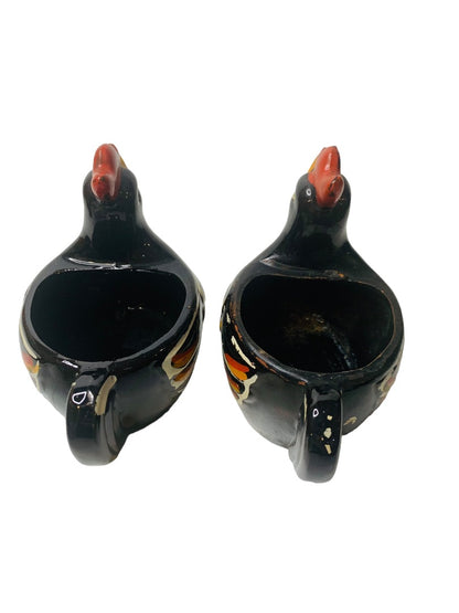 MidCentury Empress Japan Redware Rooster Creamer Sugar Set Black Pottery