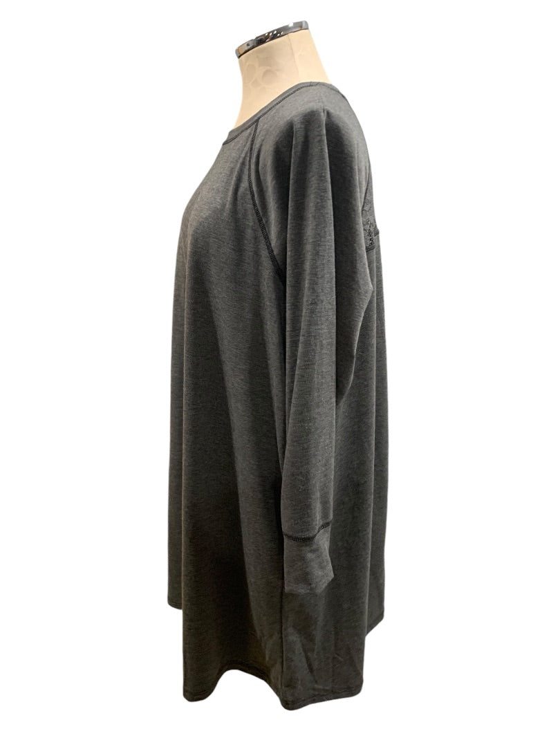 2X Bobbie Brooks Gray Jersey Knit Pullover Dress Lace Detail Reverse Stitch Long Sleeve