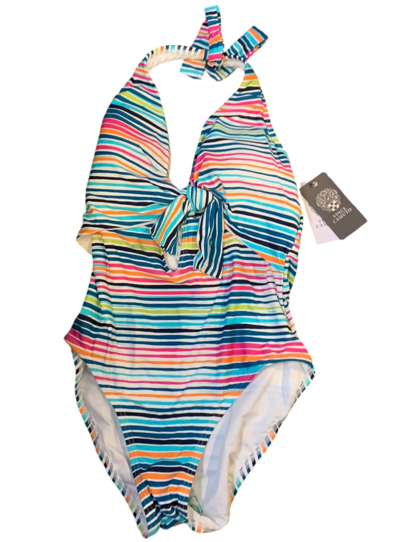 Size 10 Vince Camuto New Womens Striped Halter Style Swimsuit One Piece Swim Wear V29710