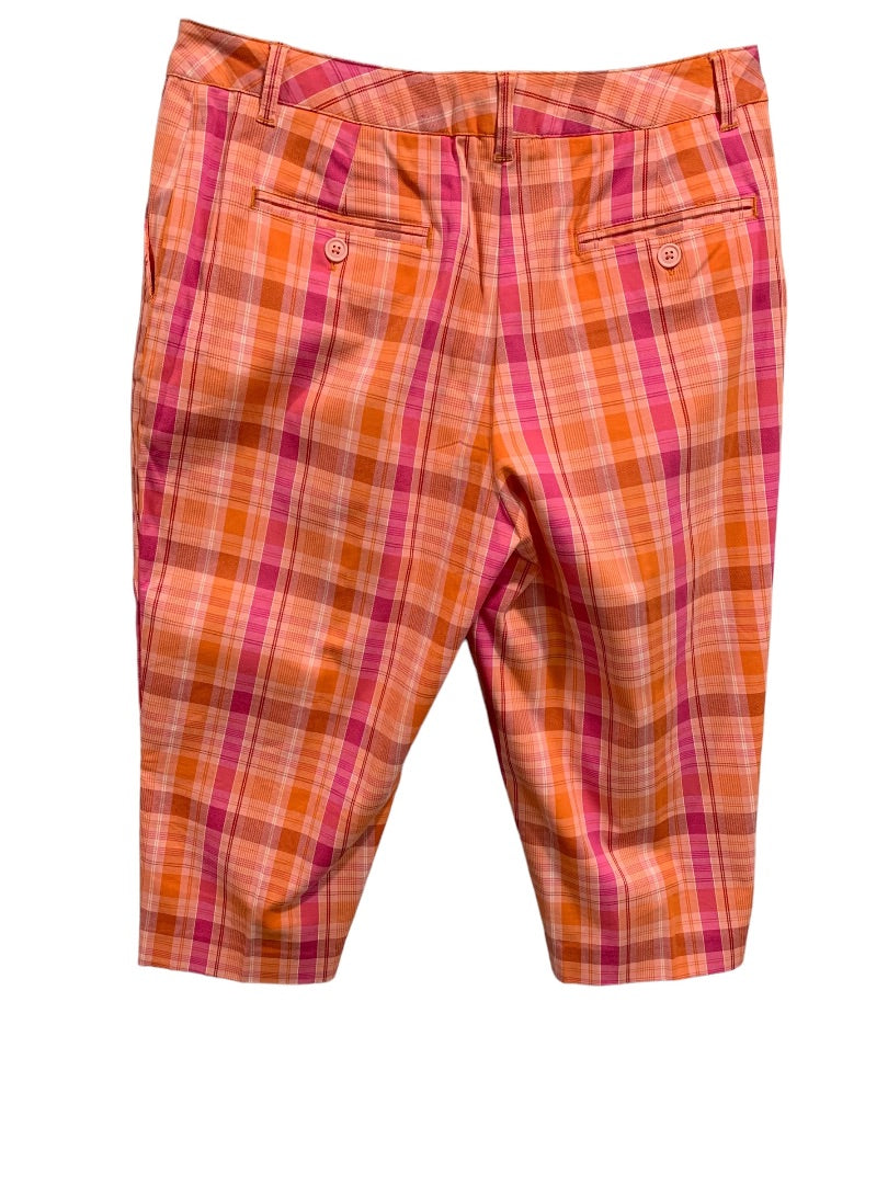 Size 8 St Johns Bay Womens Plaid Bermuda Shorts Stretch Fabric Orange Pink