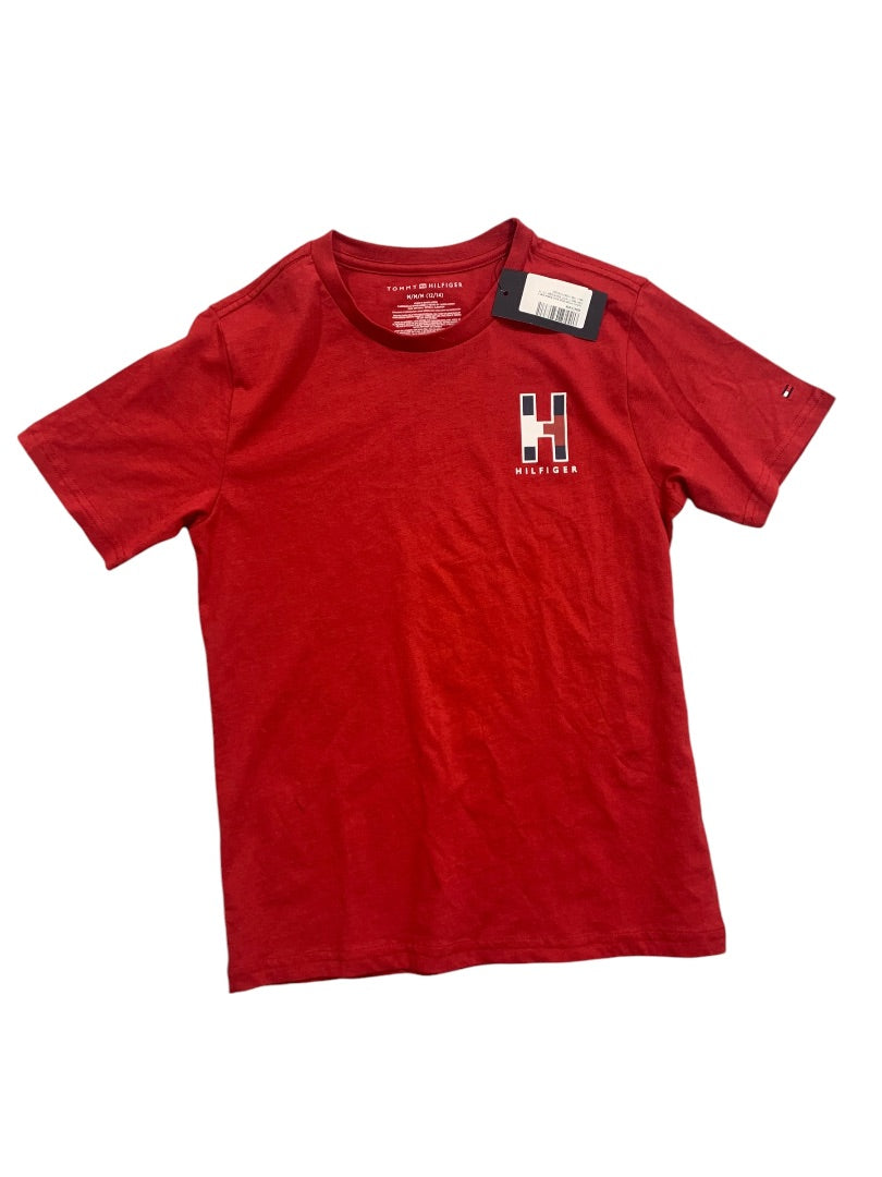 Medium (12/14) Tommy Hilfiger Boys New Scarlet Sage Red Tshirt Short Sleeve