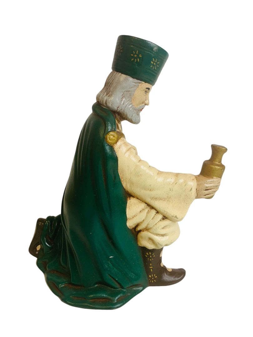Handpainted Ceramic 1980s Nativity Figurine Wise Men Kneeling Melchior 7"h