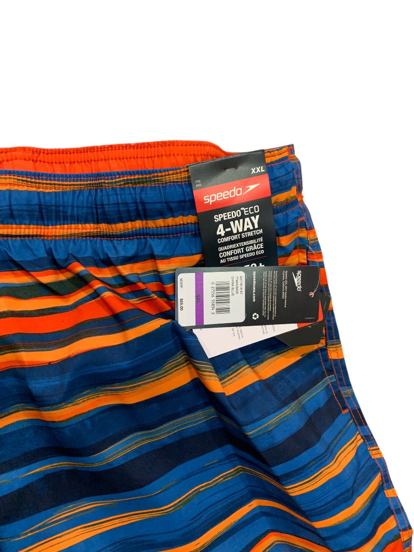 XXL Speedo Mens New Swim Trunks Orange China Blue Stripe Lined