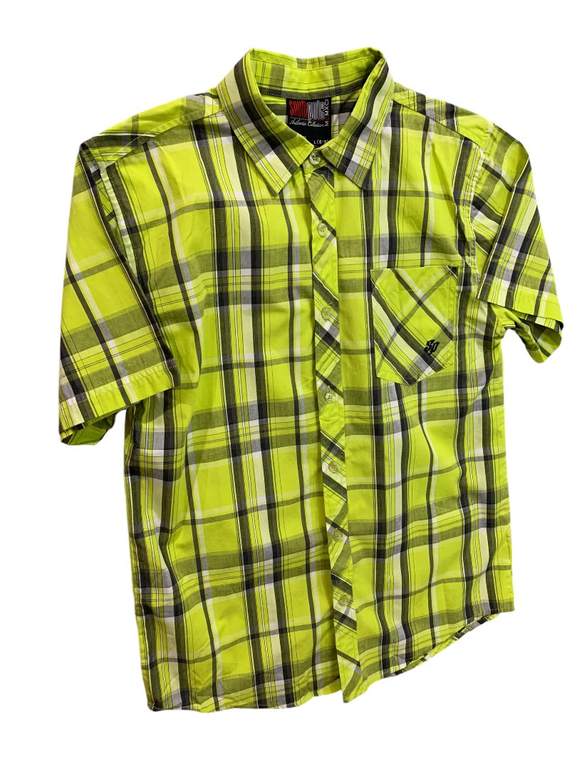 Large (16-18) South Pole Boys Youth Short Sleeve Neon Plaid Button Up Shirt