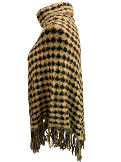 One Size Big Buddha Womens Fringed Poncho Turtleneck Checked Soft