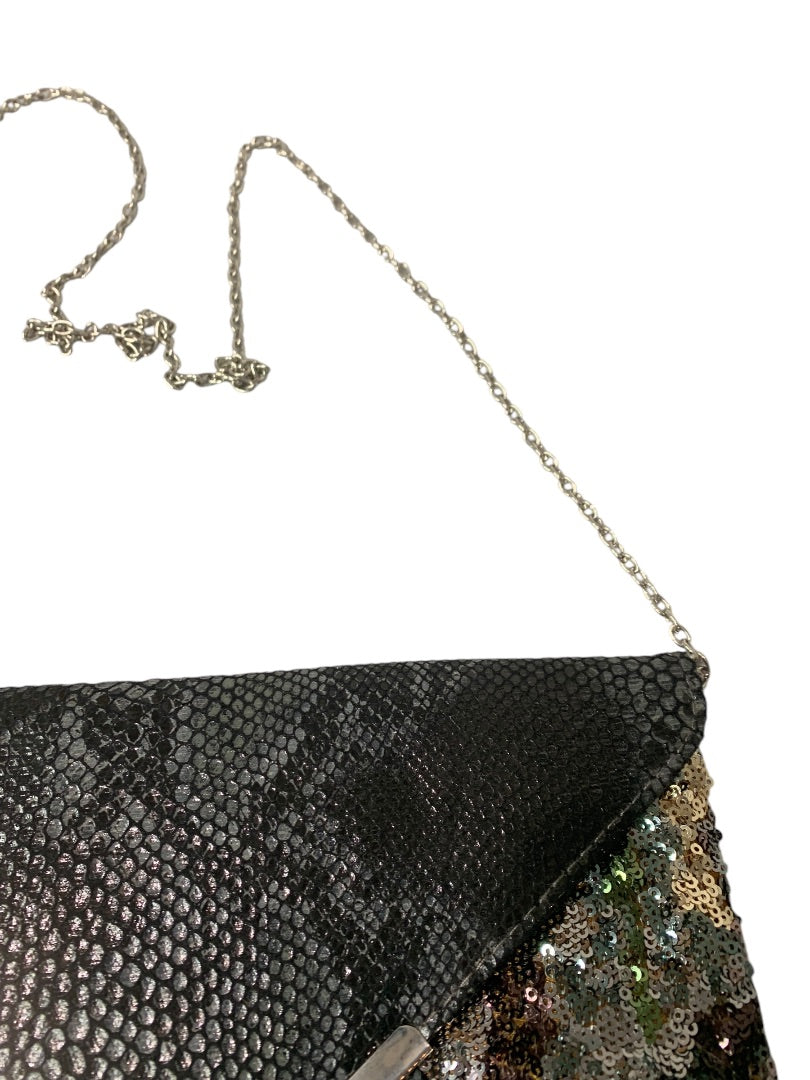 Y2K Convertible Envelop Clutch Shoulderbag Faux Snakeskin Sequin