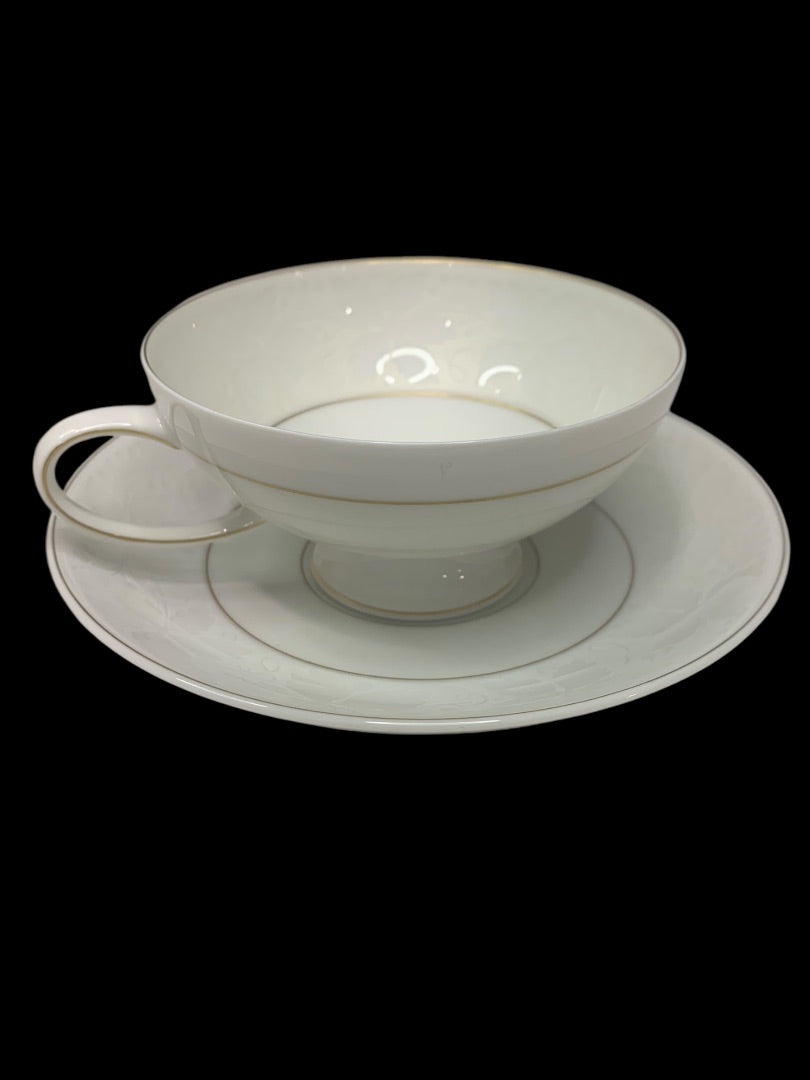 Rosenthal Germany White Velvet Footed Teacup and Saucer Gold Trim