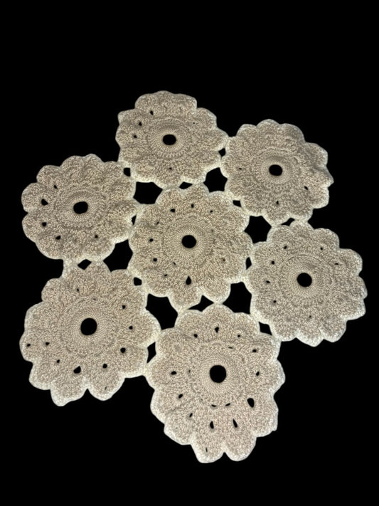 Vintage Crocheted Doily Pieced Pattern Beige Ivory Trim 11.5 Inches