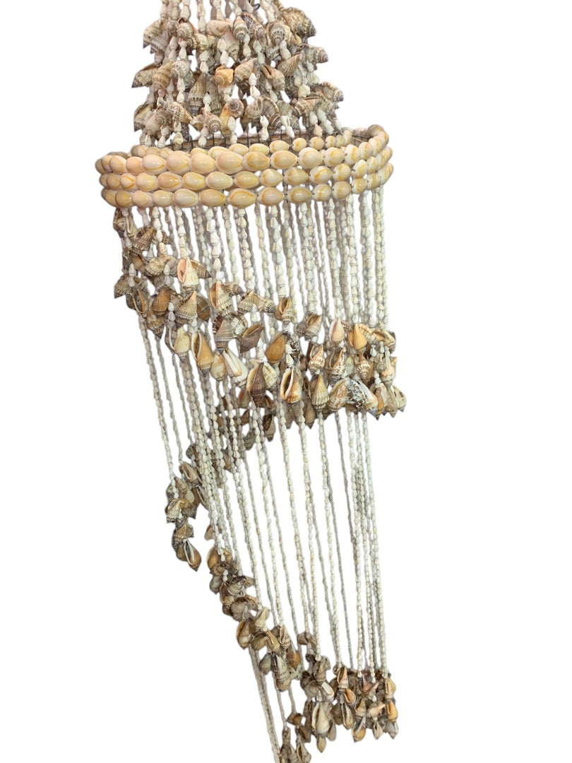 Vintage 48 Inch Seashell Windchime Chandelier Spiral Boho Coastal Chic