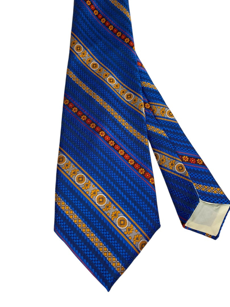 Vintage 1970s Mens Necktie Tie Retro Blue Orange Polyester Jerre