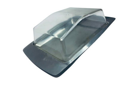 Retro MCM Stainless Steel Plastic Butter Dish Hong Kong 7x4 Inches