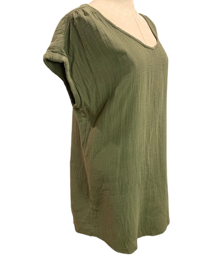 XL Sonoma Olive Green Shift Dress Belt Cotton Gauze