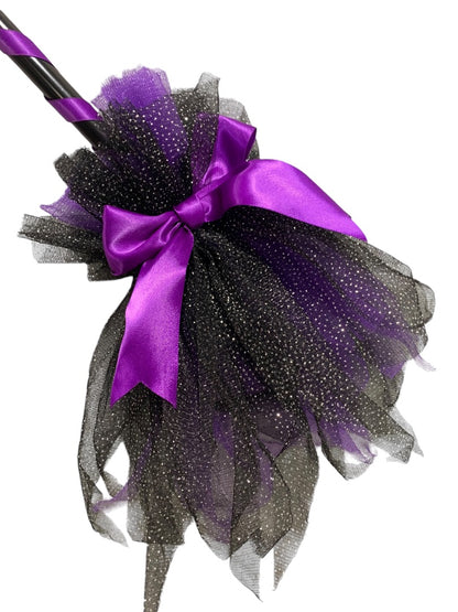 Wicked Witch Prop Broom 32 Inch Black Purple Tulle