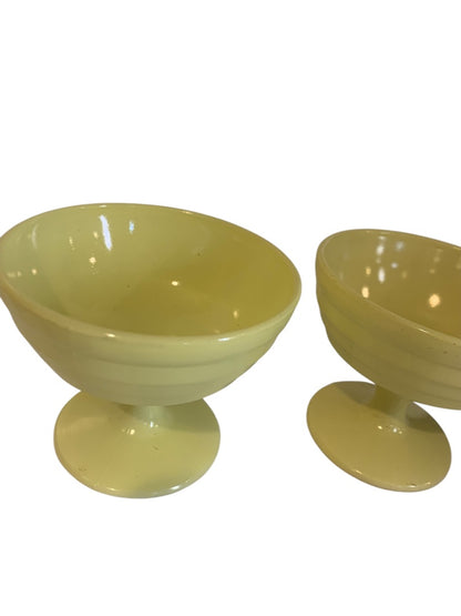 Set of 2 Hazel Atlas 1940s Sherbet Dish Moderntone Platonite Pastel Yellow