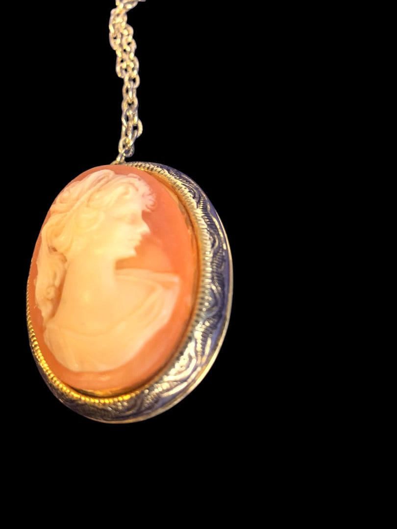 Vintage Cameo Pendant Locket Necklace Goldtone Pink