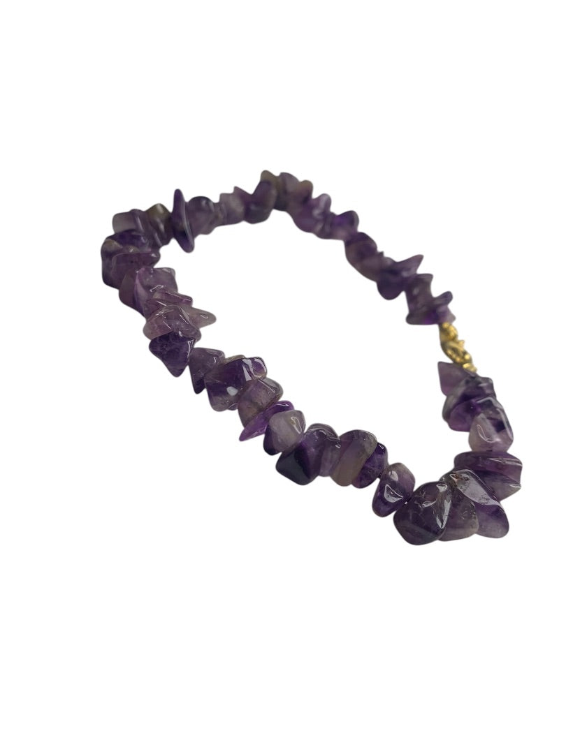 Beaded Chip Stone Amethyst Bracelet 8 Inch Spring Clasp