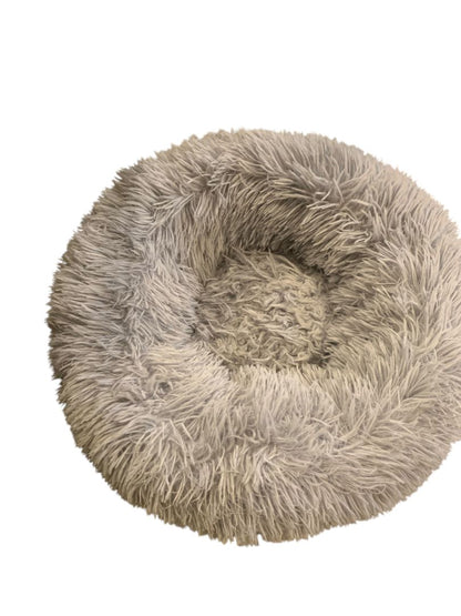 Small Pet Bed Fluffy Gray Blue Donut 16 Inch Soft Comfy