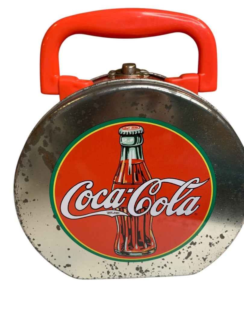 Vintage Coca Cola Small Tin Hat Lunch Box Latch Classic Coke Bottle Handle