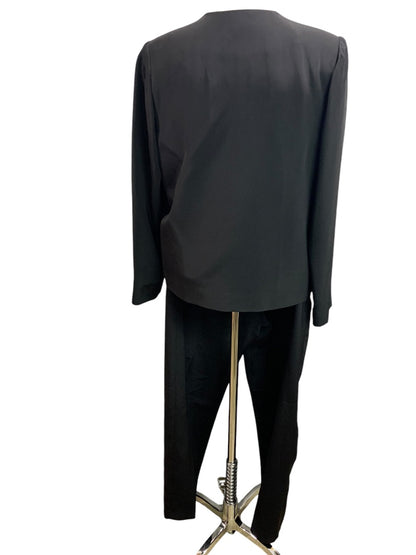 Size 12 Sansappelle Womens Black Silk 2 Piece Suit Jacket Pants 1990s