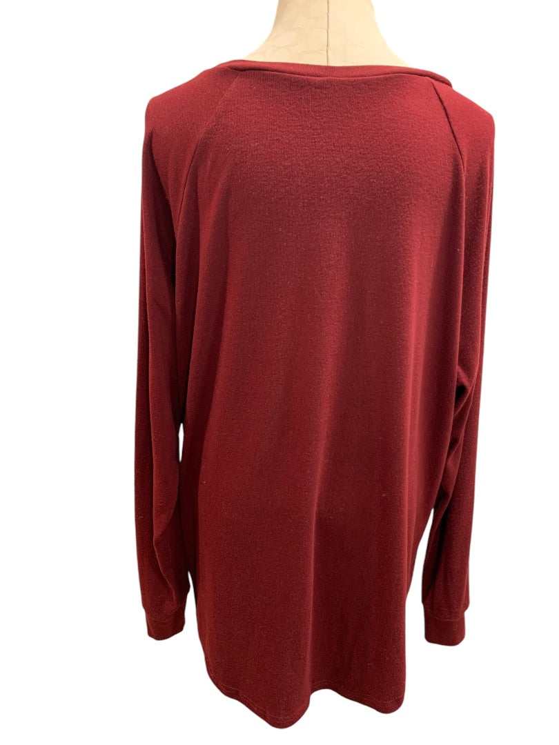 2XL Womens Burgundy Pullover Shirt Jersey Knit Long Sleeve