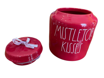 Rae Dunn by Magenta Mistletoe Kisses Cookie Jar Red 9" x 6"