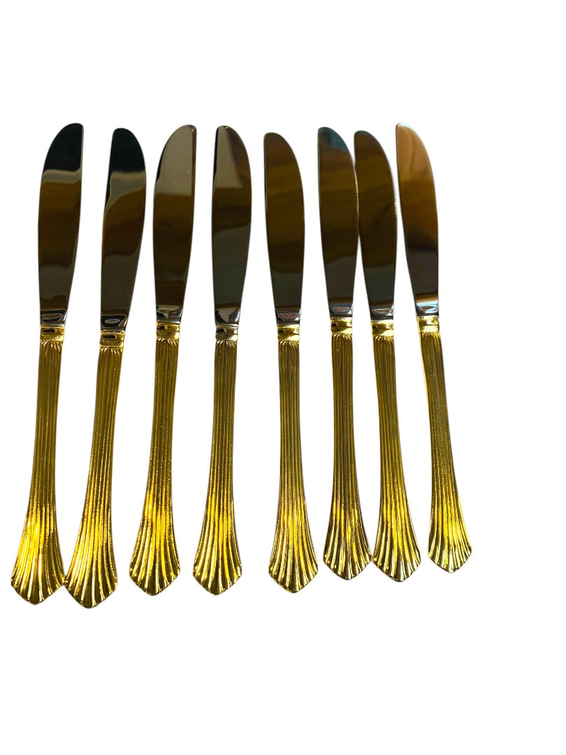 Gold Electroplate Vintage Dinner Knife Set of 8 Scalloped 8.7 Inch