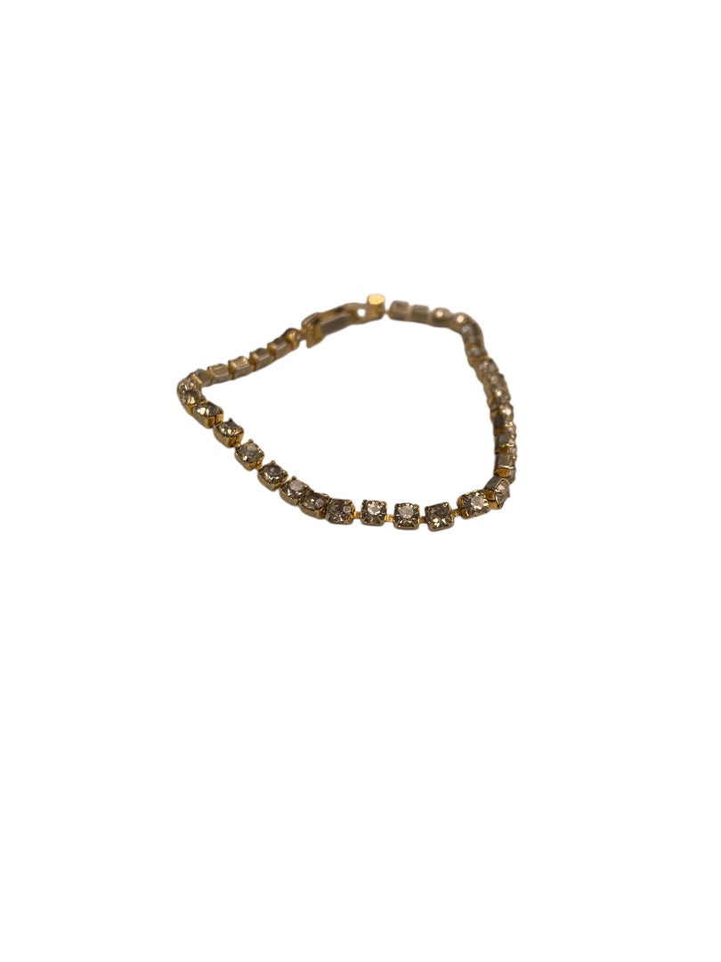 Vintage Tennis Bracelet Rhinestone Goldtone 6.5 Inch Foldover Clasp