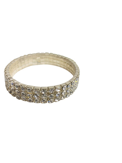 Vintage Rhinestone 3 Row Stretch Bracelet Silvertone Setting