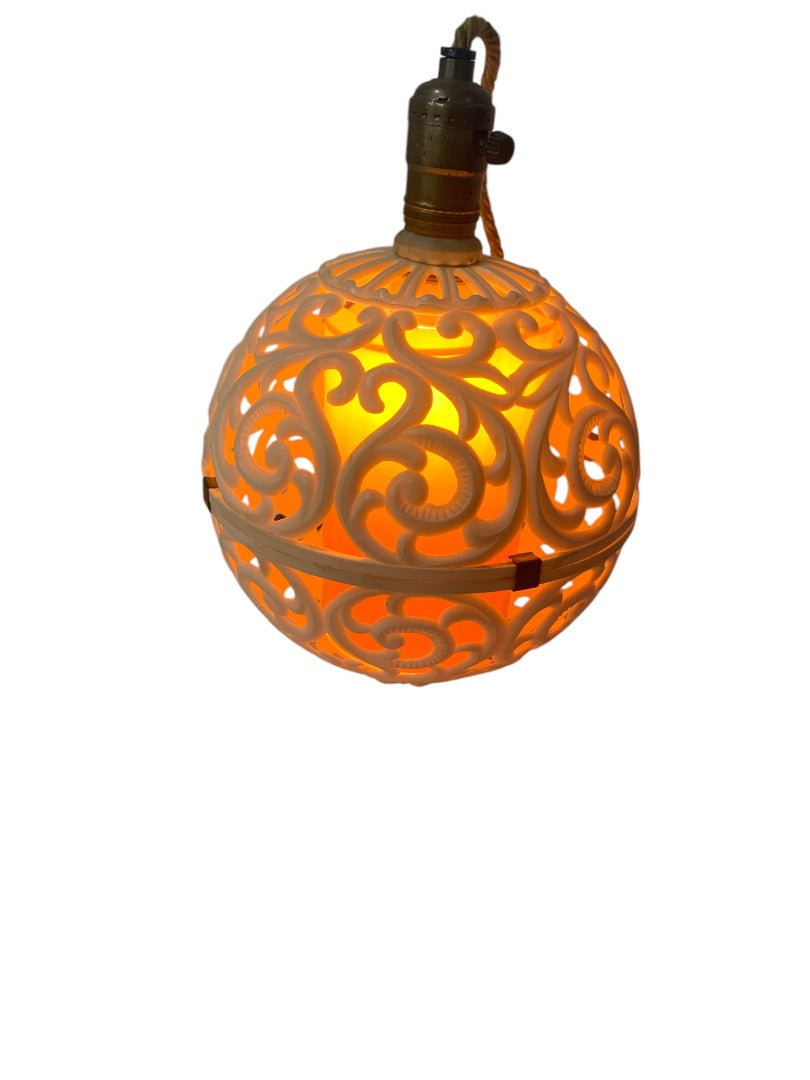 Hard Plastic MidCentury Light Fixture Hanging Plug in Working