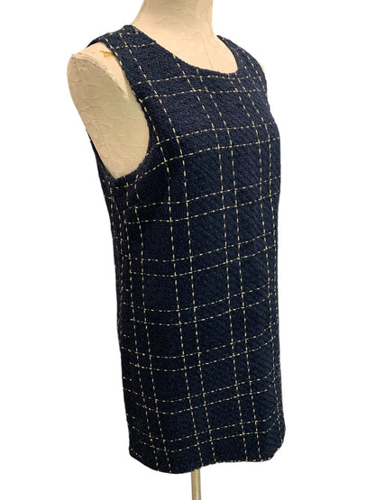 Large Forever 21 Sheath Dress Navy Blue Tweed Gold Threading Sleeveless