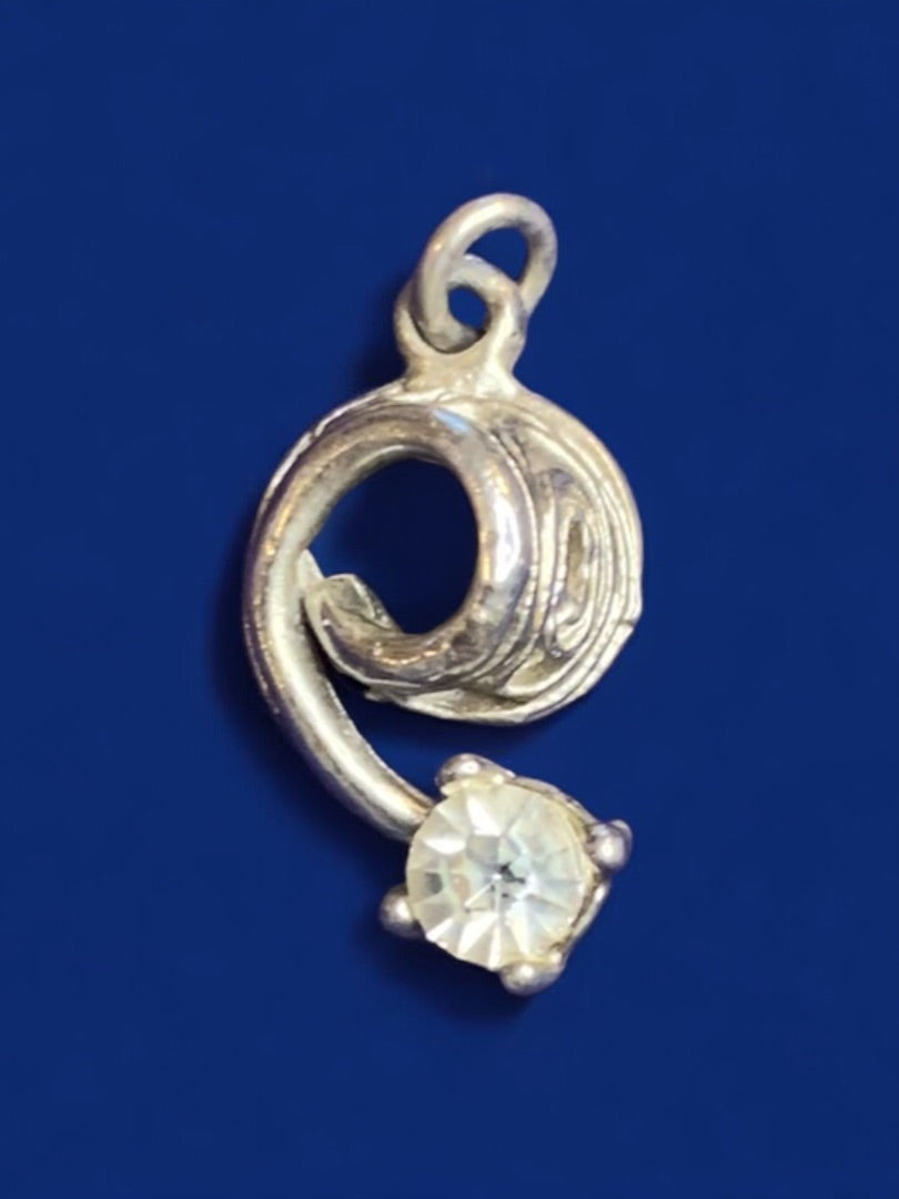 Delicate Vintage Silvertone Pendant Charm Solitaire Swoop .8 Inch