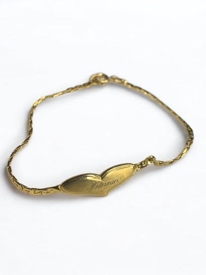 Vintage Goldtone ID Bracelet Heart "Melanie" 7 Inch Spring Clasp