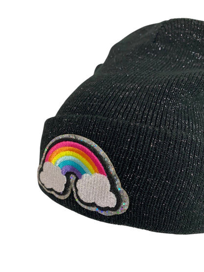 JoJo Siwa One Size Womens Black Sparkle Knit Beanie Hat Rainbow