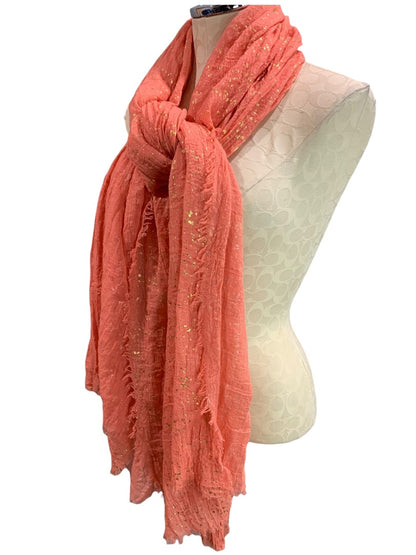 Natasha Lightweight Scarf Salmon Gold Speckles Raw Edge 33 x 84 Inches