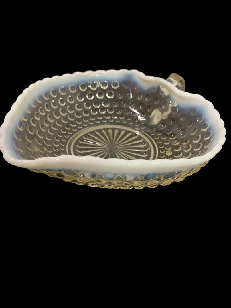 Anchor Hocking Opalescent Moonstone Leaf Candy Dish Glass