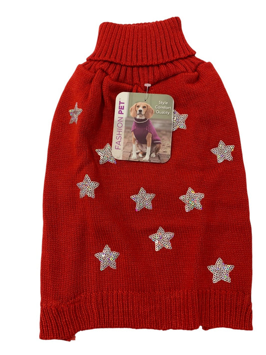 Medium Fashion Pet Dog Sweater New Red Sweater Sequin Stars