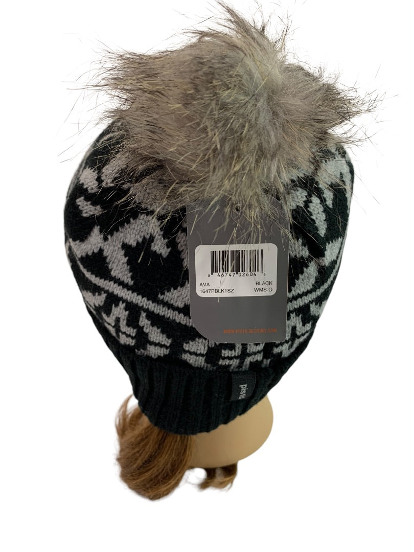 One Size Pistil Womens New Sweater Knit Ava Hat Gray Black Pom Pom