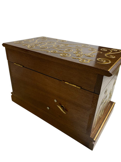 Vintage Refreshed Wood Goldtone Musical Jewelry Box Mirror