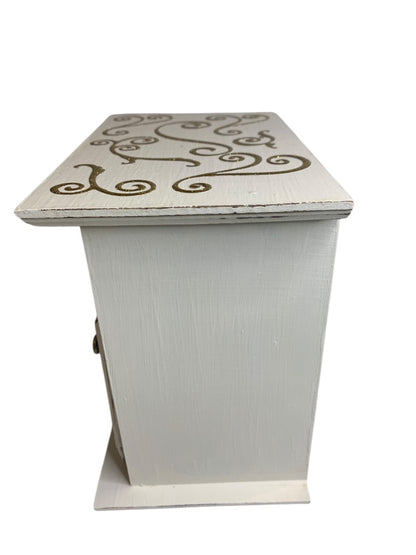 Shabby Chic White Goldtone Distressed Tabletop Jewelry Box 8"l x 7.5"h