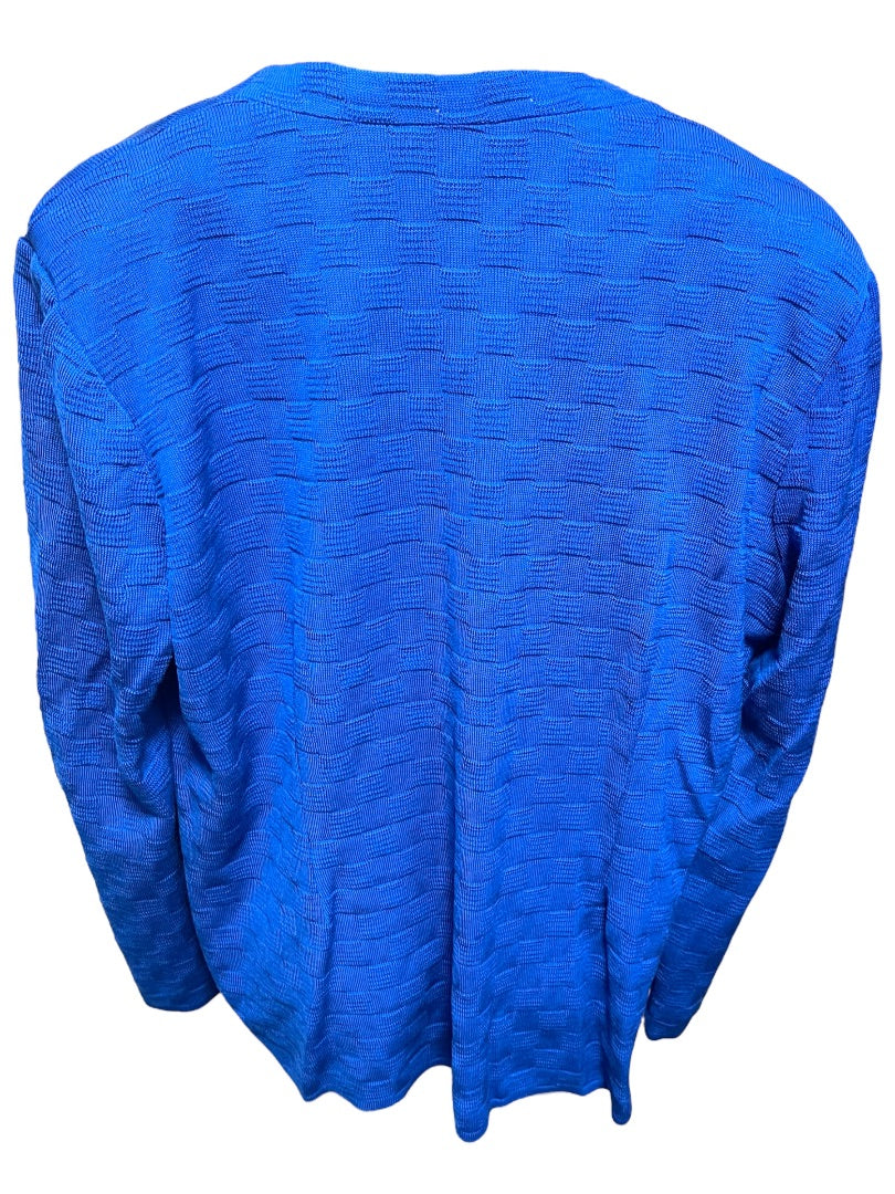 1X Misook Womens New Knit Open Cardigan Royal Blue Checked Texture