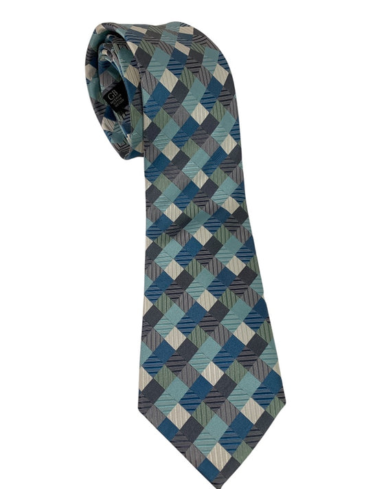 Geoffrey Beene Mens Silk 60 Inch Necktie Tie Geometric Blue