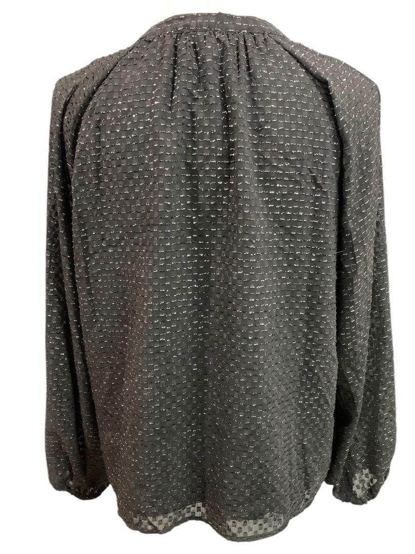 Large Nanette Lepore Womens Black Ruffle Front V-Neck Popover Shirt Blouse