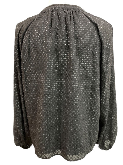 Large Nanette Lepore Womens Black Ruffle Front V-Neck Popover Shirt Blouse